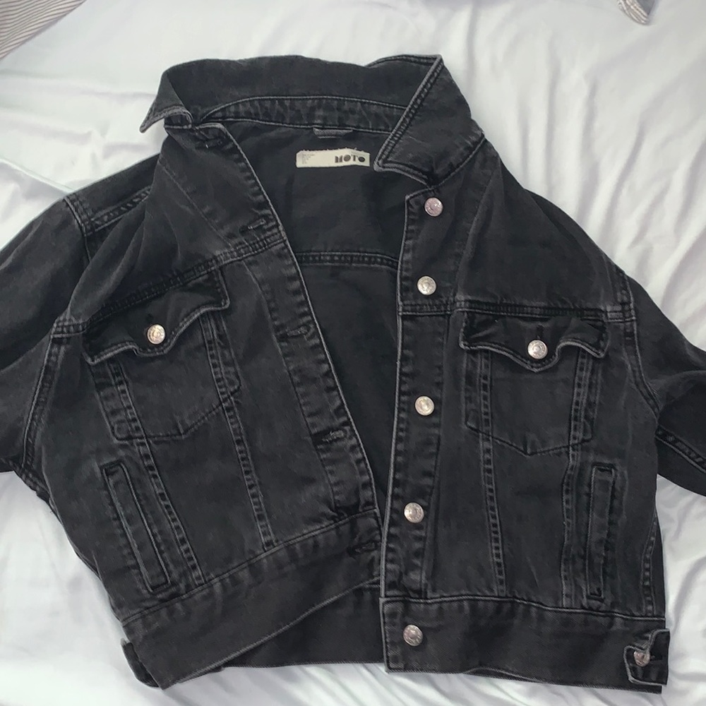 Topshop black charcoal moto jean jacket US6